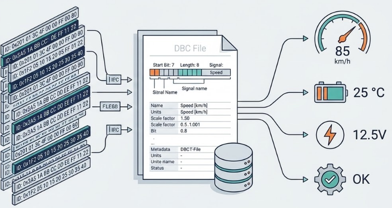 DBC File “วุ้นแปลภาษา” สำหรับ CAN bus